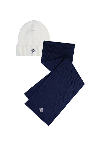 WHITE HAT & NAVY SCARF